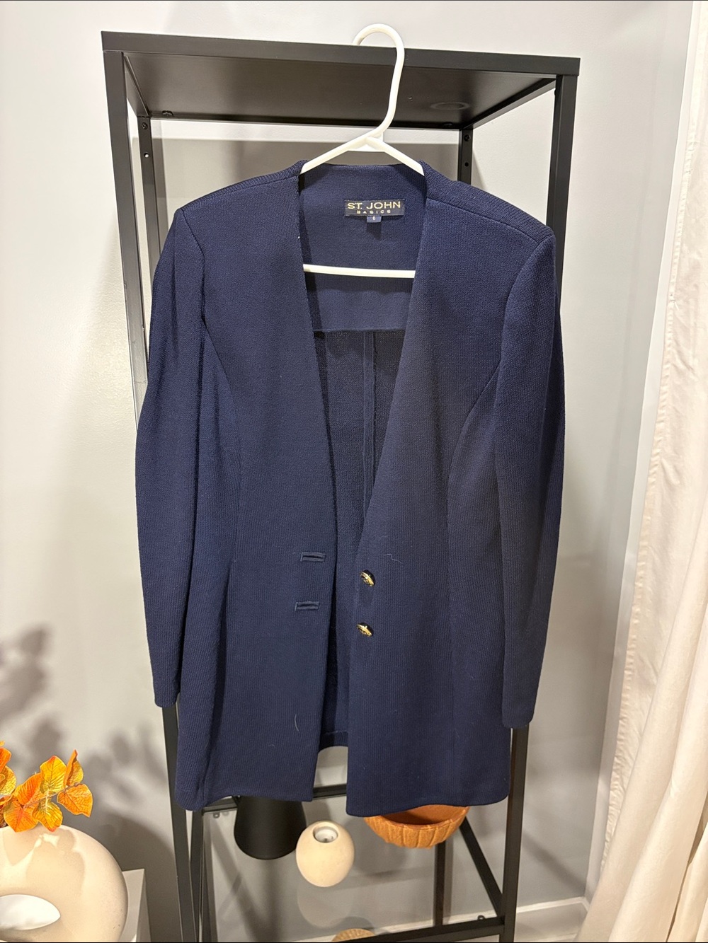 160 St. John Navy Knit Open-Front Blazer Jacket